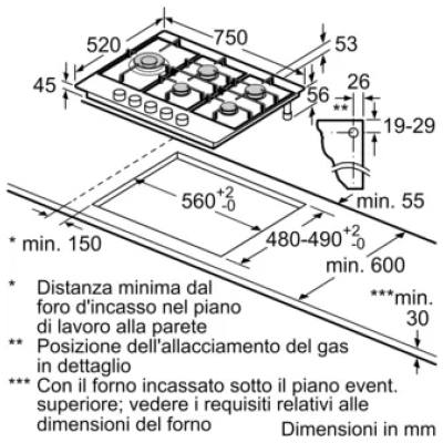 Piano Gas in acciaio Colore inox SIEMENS         EC7A5SB90 - Incasso